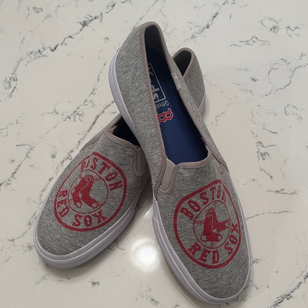 Keds Gray Slip-On Loafers with Red Boston Red Sox Emblem - Picture 3 of 6